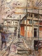 Edvard Munch Workroom building in winter oil painting